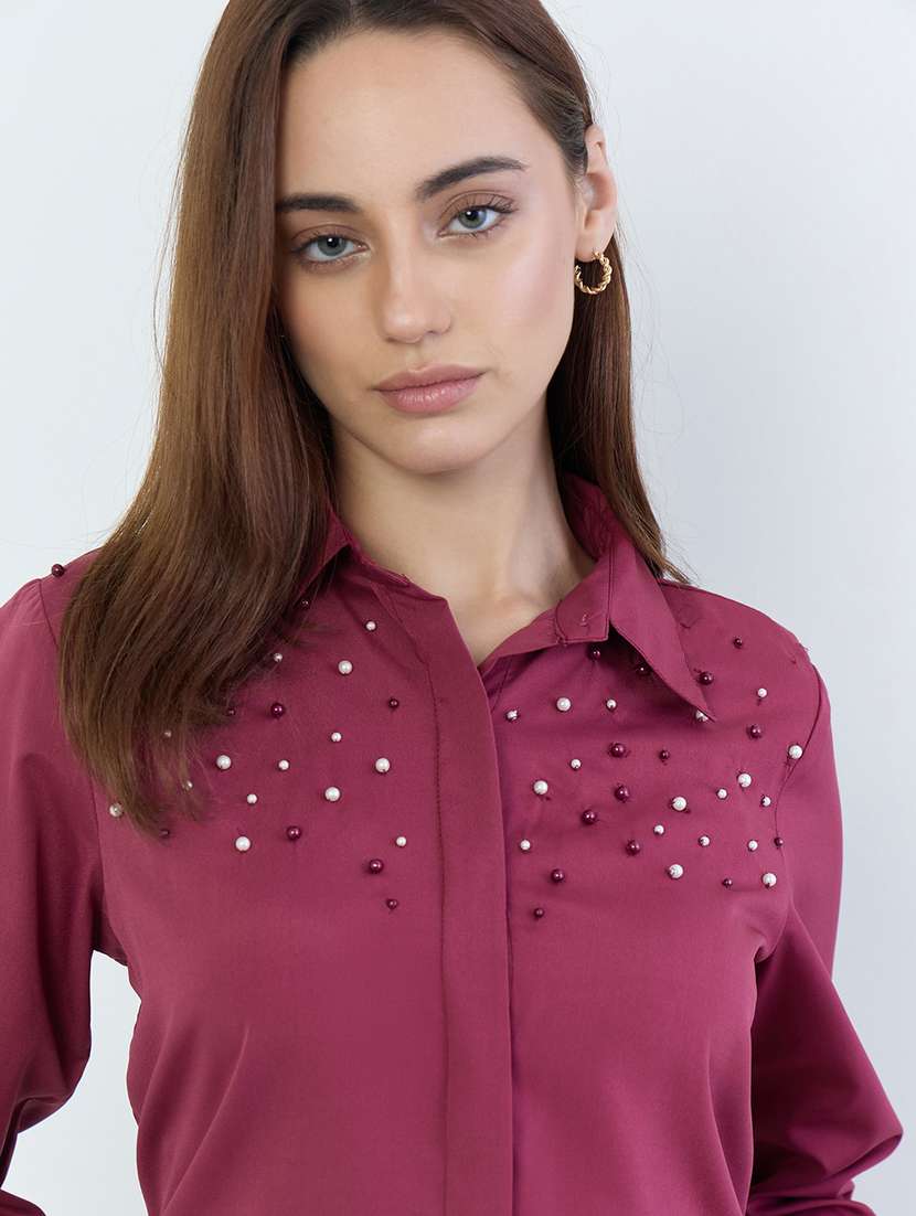 women embellished collared long sleeve shirt - 22287823 -  Standard Image - 3