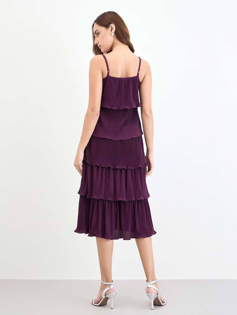 women solid shoulder strap ruffle dress - 22287828 -  Standard Image - 3