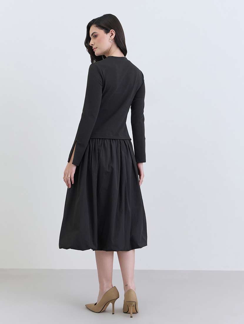 women black solid long sleeve fit & flared dress - 22287831 -  Standard Image - 3