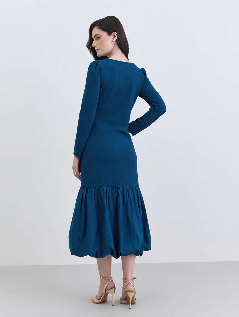 women solid puff sleeve ballon dress - 22287832 -  Standard Image - 3