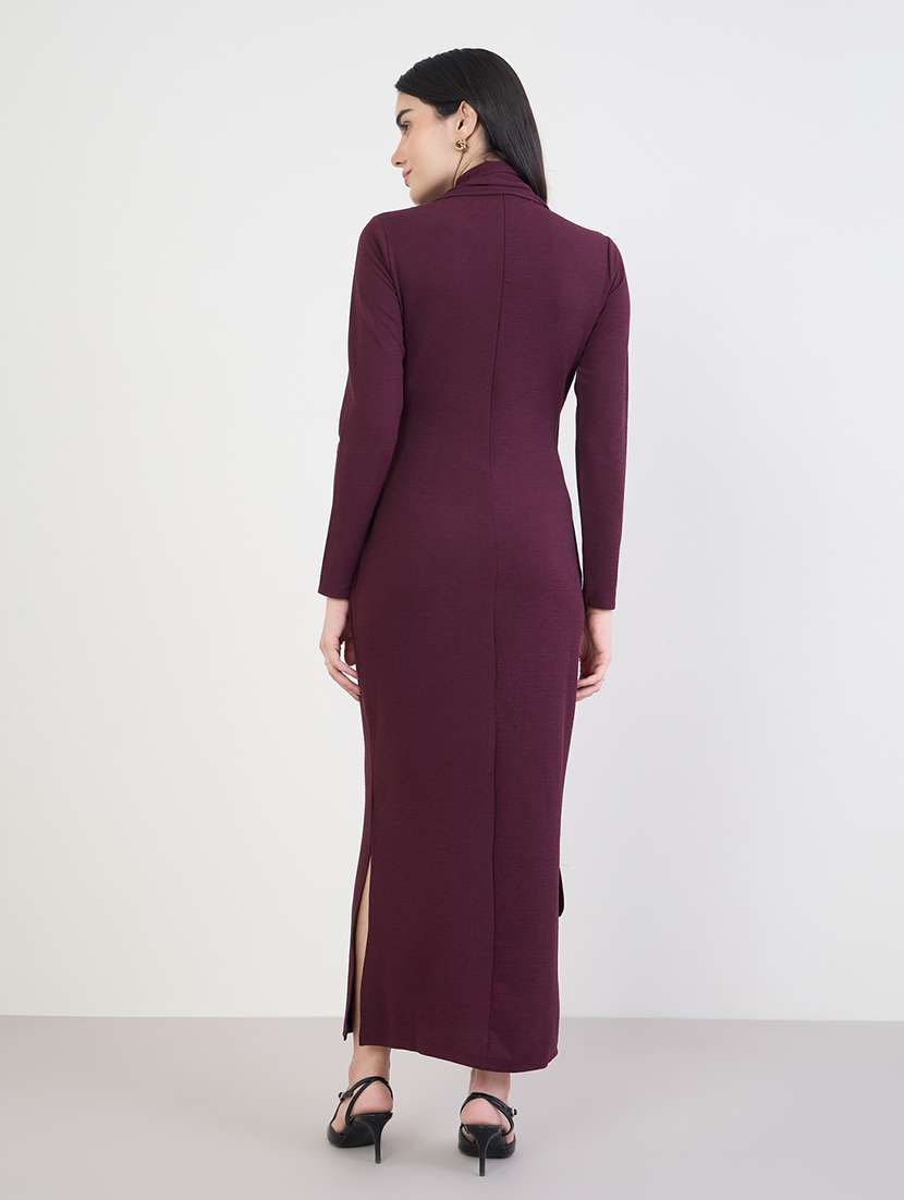 women solid high neck long sleeve bodycon dress - 22287834 -  Standard Image - 3