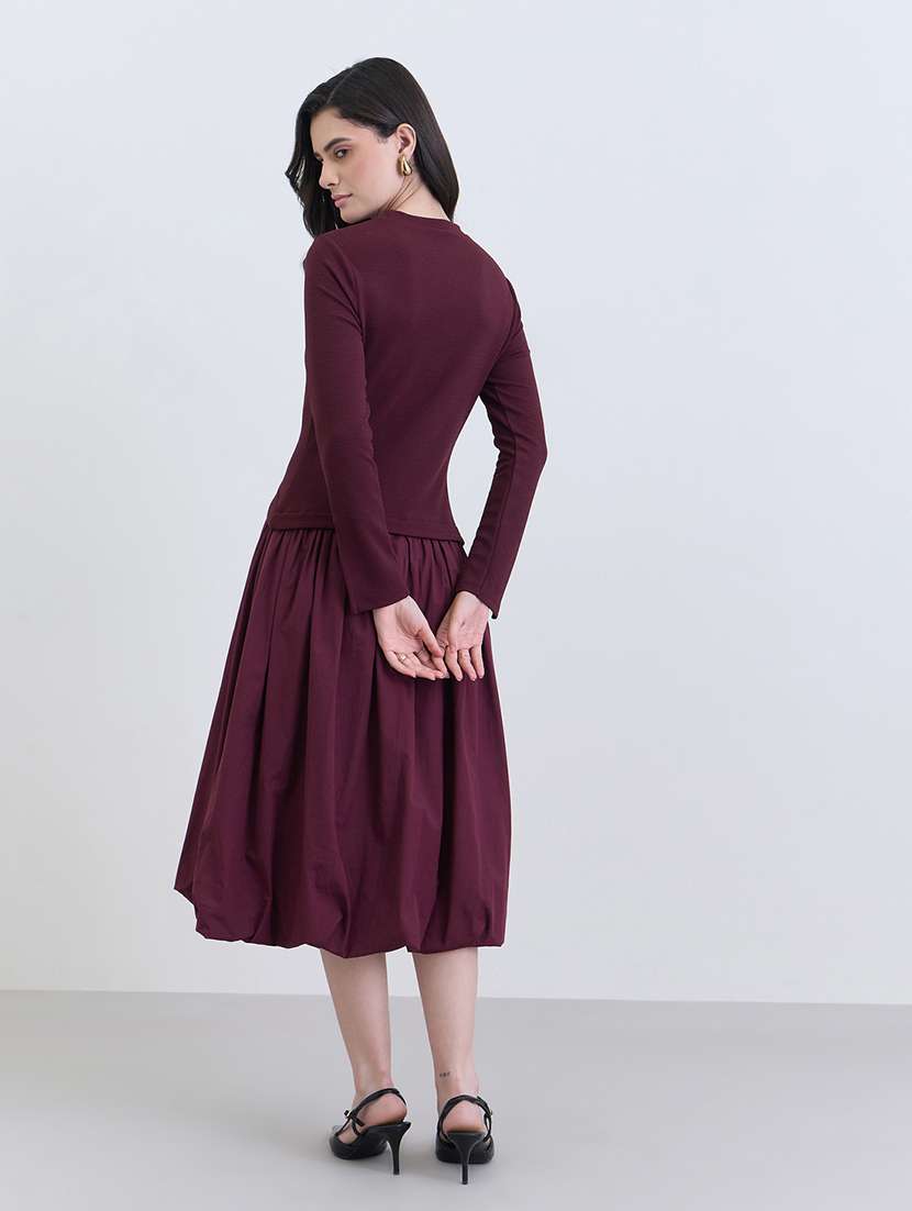 women solid crew neck long sleeve ballon dress - 22287839 -  Standard Image - 3
