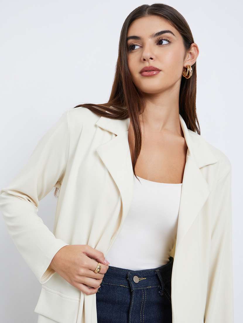 women solid long sleeve single breasted blazer