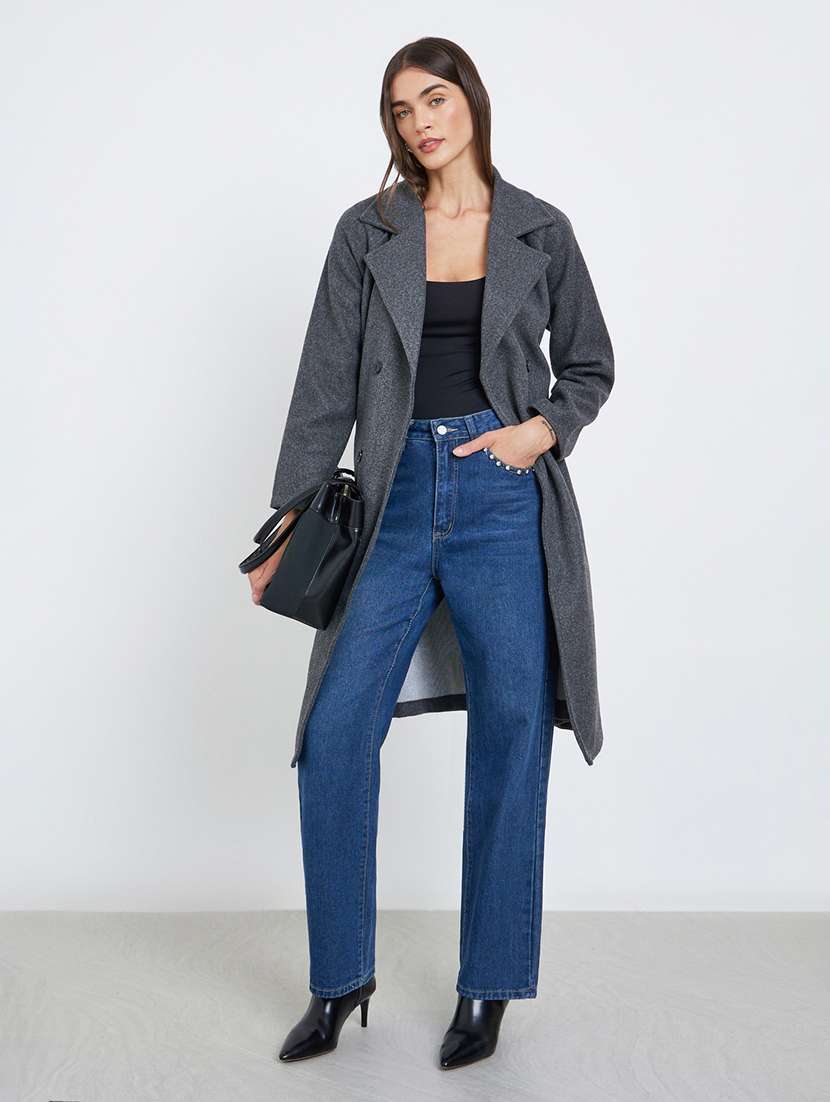 women solid long sleeve trench coat - 22287858 -  Standard Image - 3