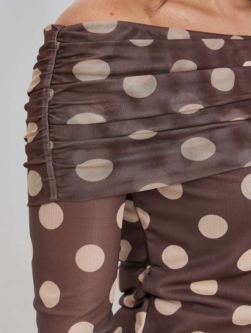 women polka doted off shoulder long sleeve  top - 22287866 -  Standard Image - 3