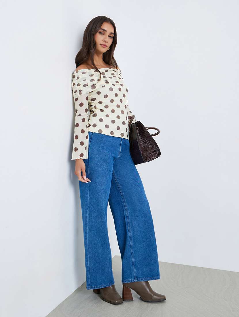 women polka doted off shoulder long sleeve top - 22287867 -  Standard Image - 3