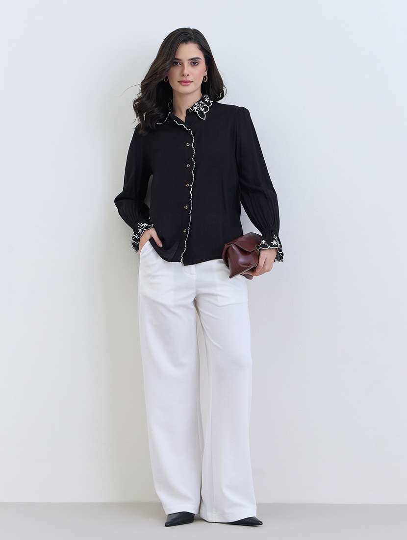 women embroidered long sleeve collared shirt top - 22287873 -  Standard Image - 3