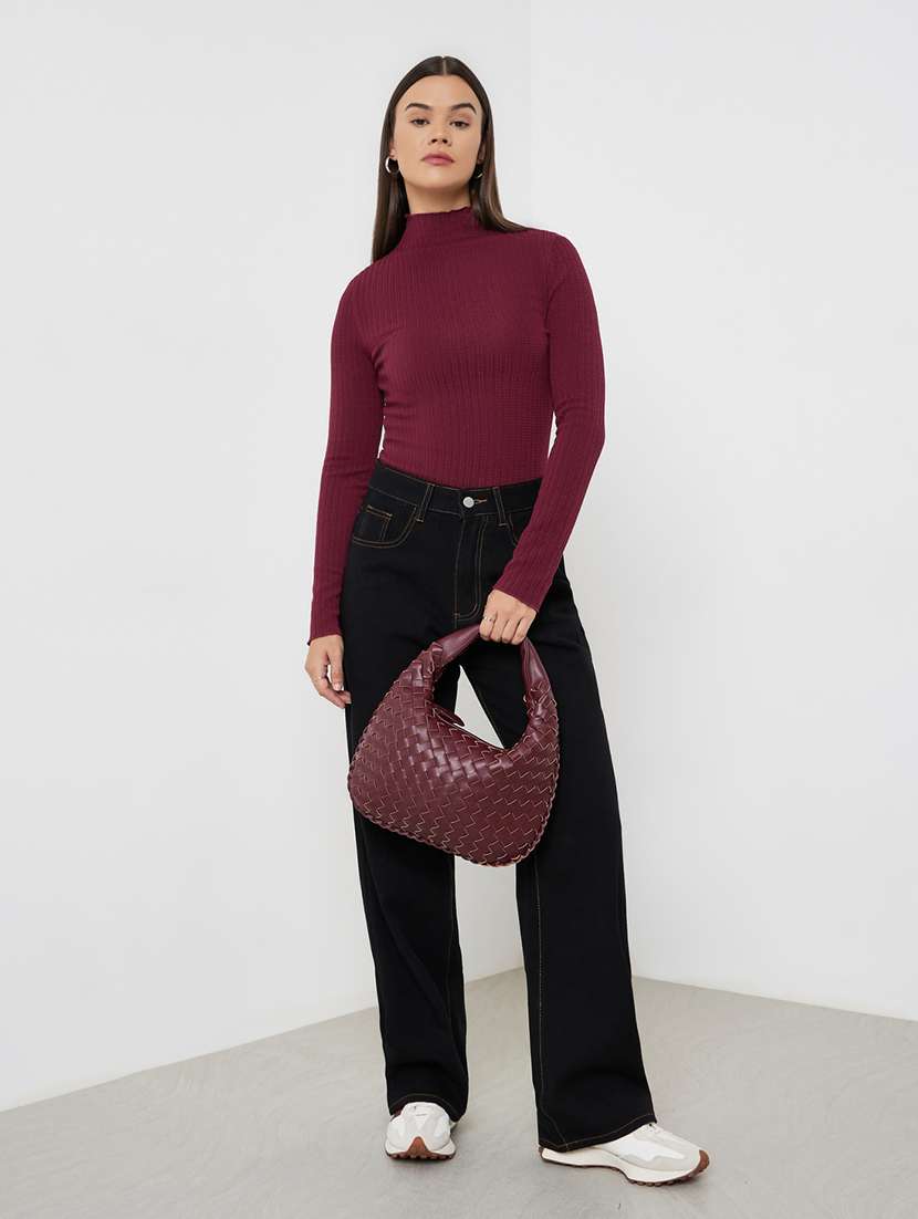 women solid high neck long sleeve top - 22287874 -  Standard Image - 3