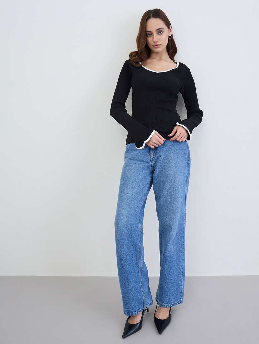 women solid long sleeve straight top - 22287876 -  Standard Image - 3