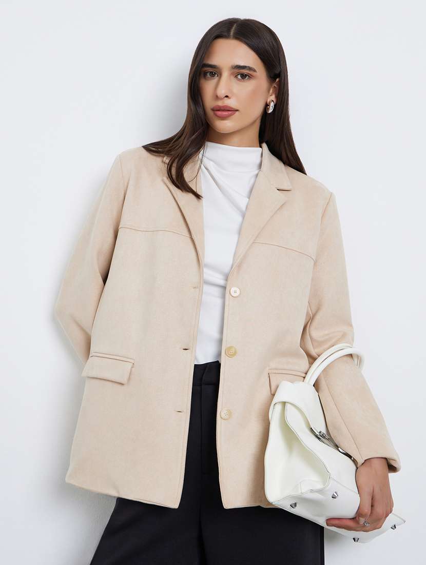 women solid long sleeve single breasted blazer