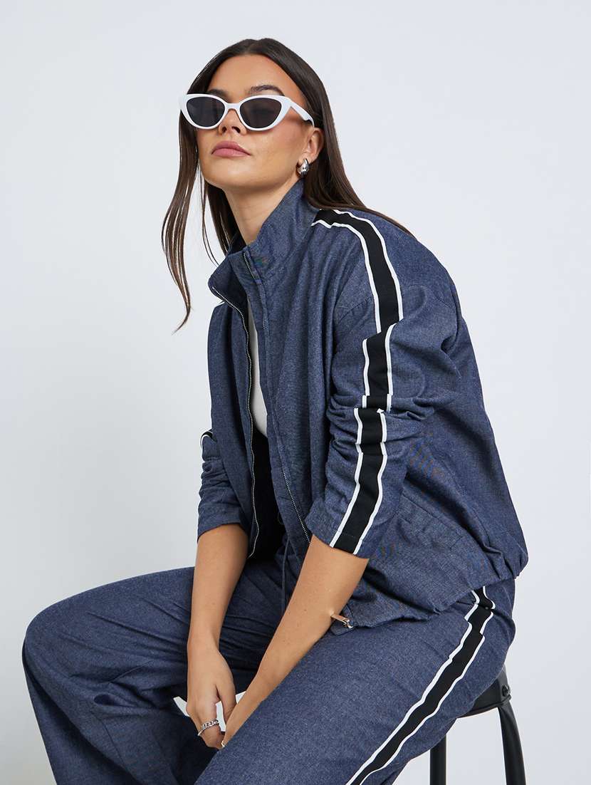 women tapered long sleeve hooded windcheater jacket