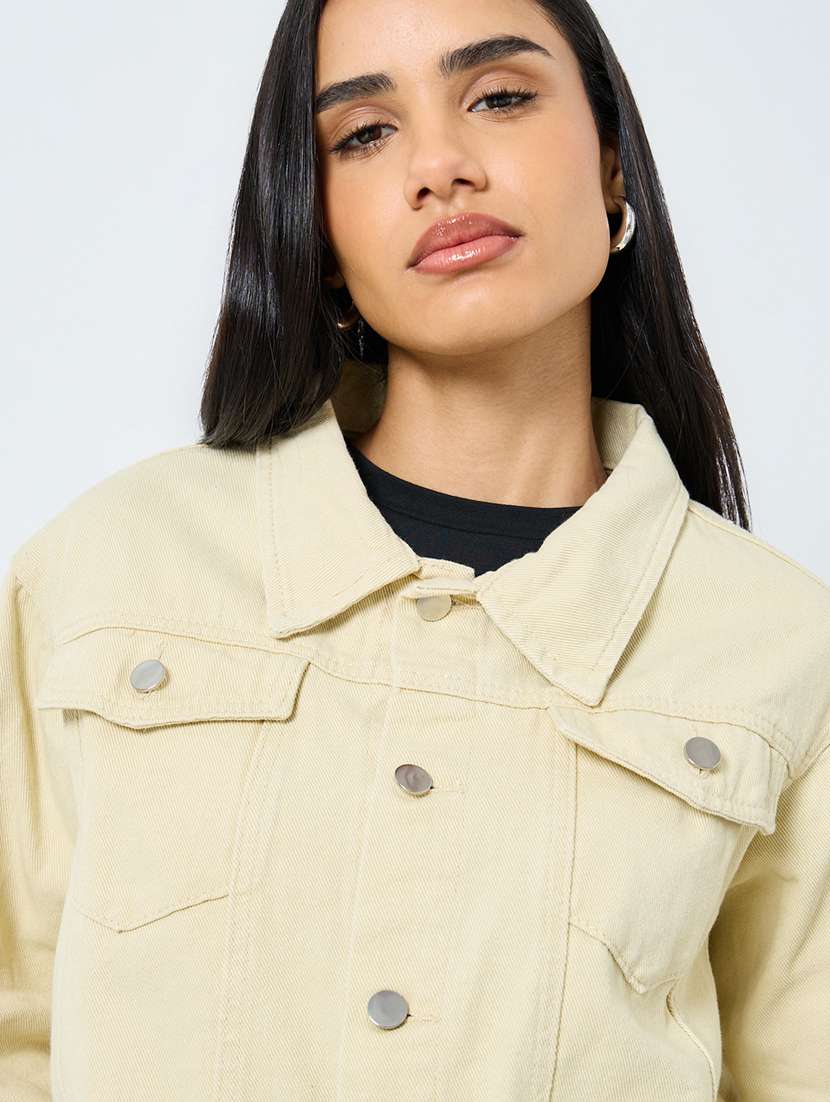 women solid long sleeve oversized denim jacket - 22287888 -  Standard Image - 3