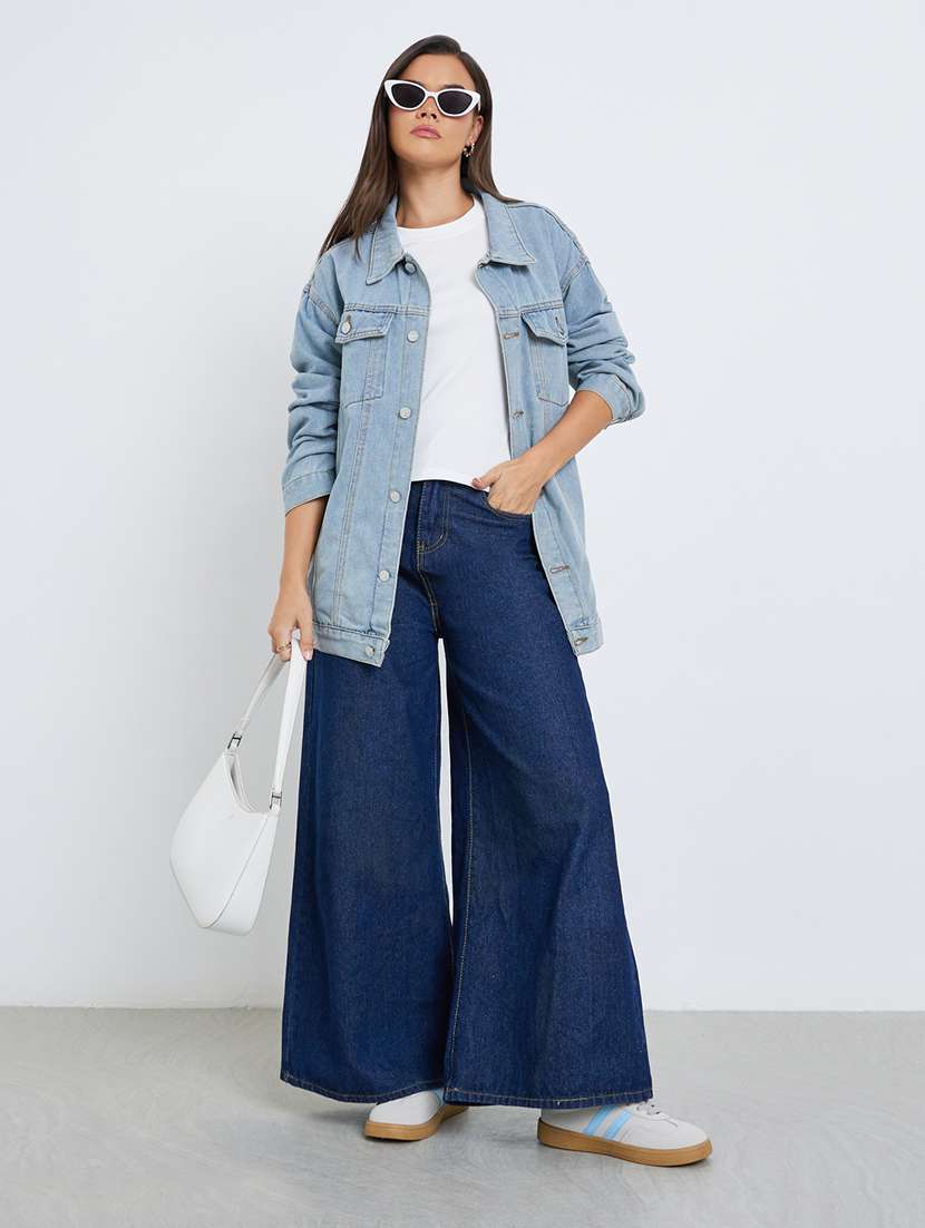 women solid long sleeve oversized denim jacket - 22287890 -  Standard Image - 3