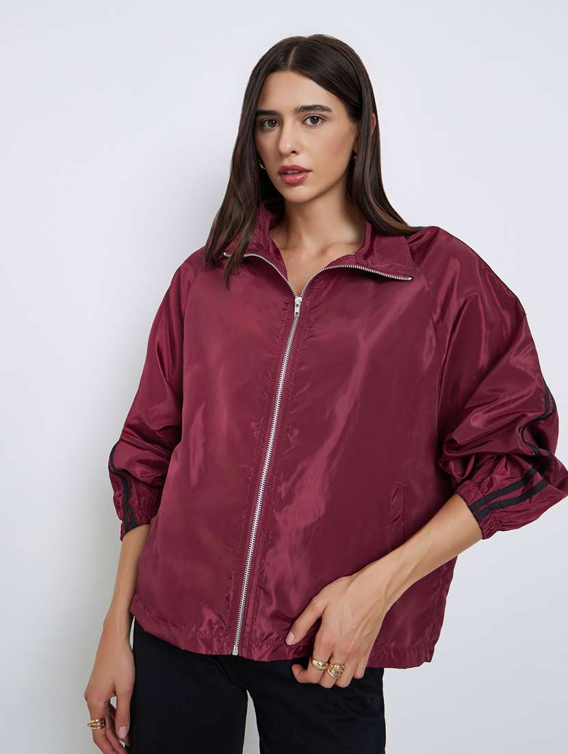 women solid long sleeve windcheater jacket