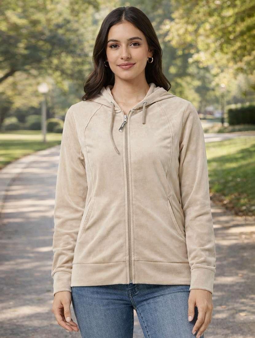 women solid long sleeve hooded sweatshirt