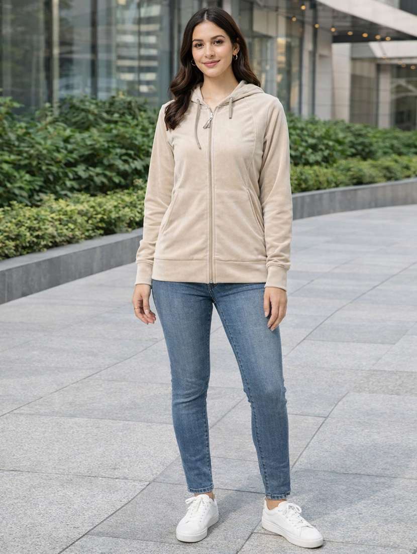 women solid long sleeve hooded sweatshirt - 22287940 -  Standard Image - 5