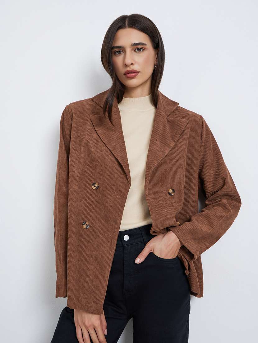 women solid lapel neck long sleeve blazer