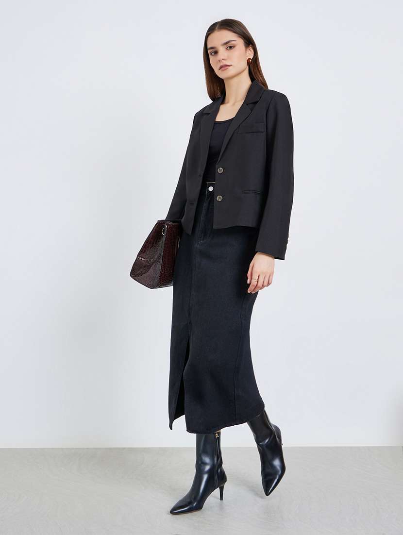 women solid lapel neck long sleeve blazer - 22287980 -  Standard Image - 3