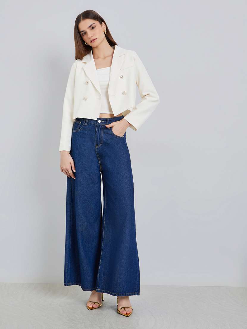 women solid lapel neck long sleeve crop blazer - 22287984 -  Standard Image - 3