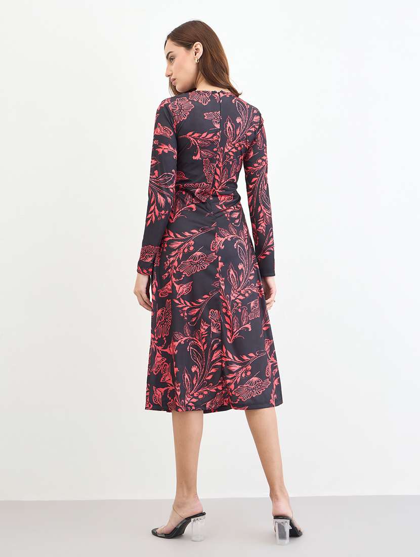 women printed long sleeve a-line dress - 22287991 -  Standard Image - 3