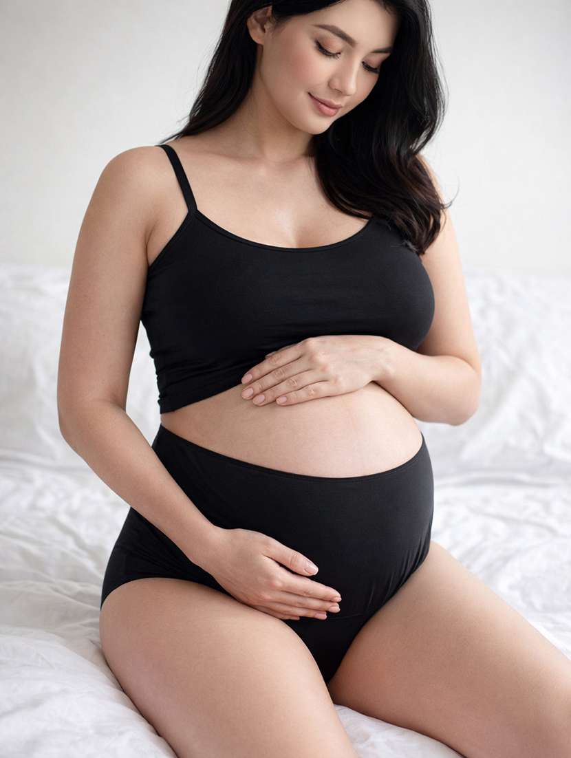 women solid high rise maternity panty