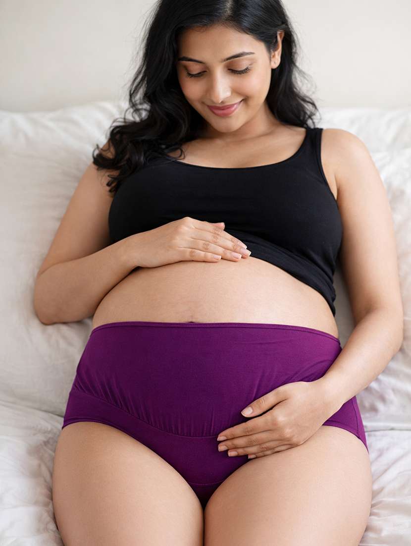 women solid high rise maternity panty