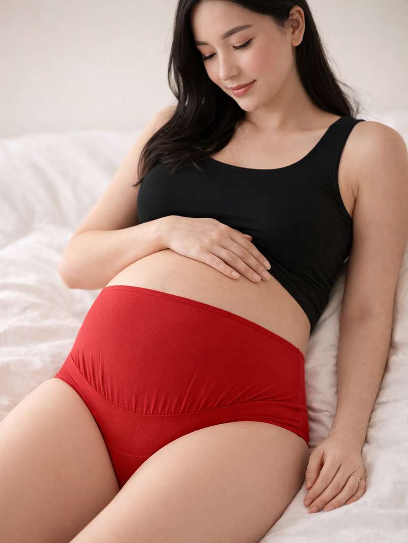 women solid high rise maternity panty