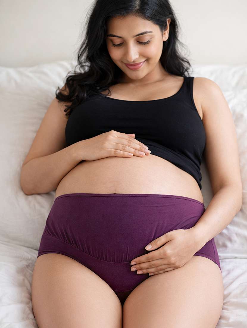 women solid high rise maternity panty