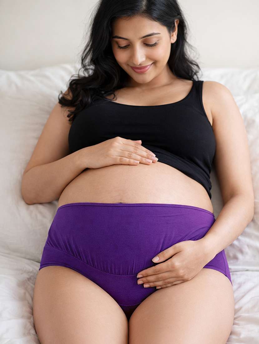 women solid high rise maternity panty