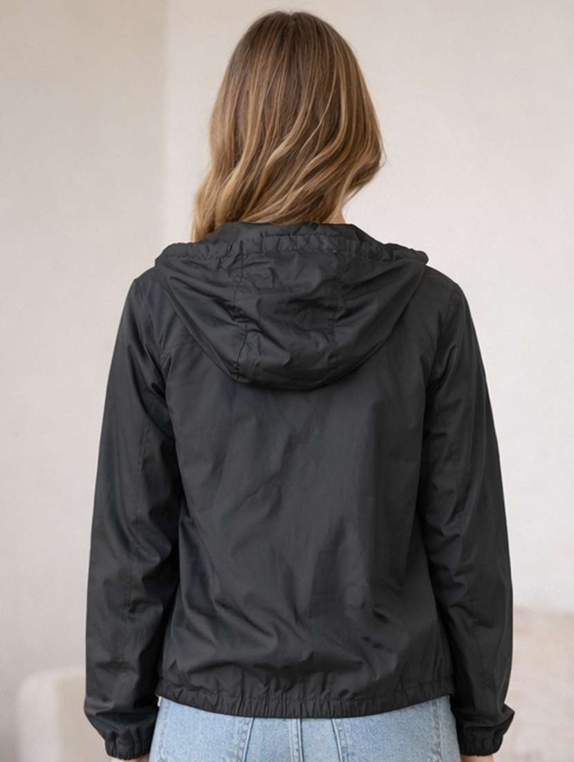 women solid long sleeve hooded windcheater jacket - 22288013 -  Standard Image - 3