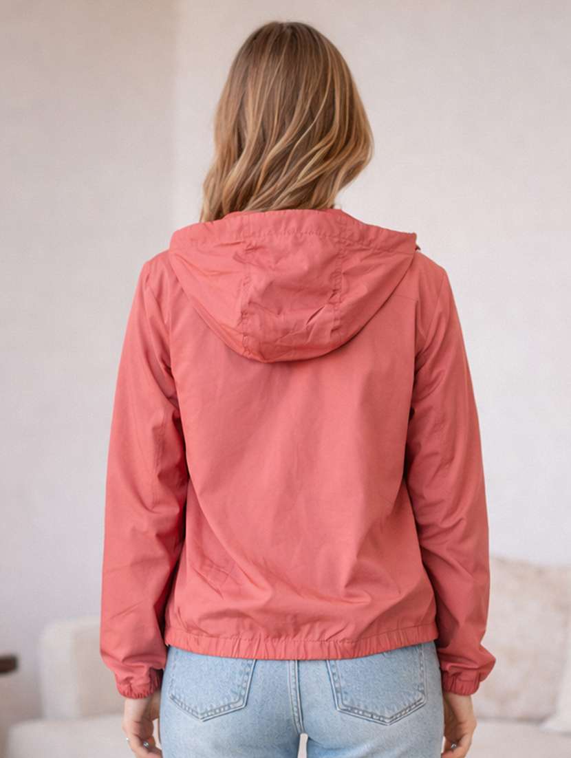 women solid long sleeve hooded windcheater jacket - 22288014 -  Standard Image - 3