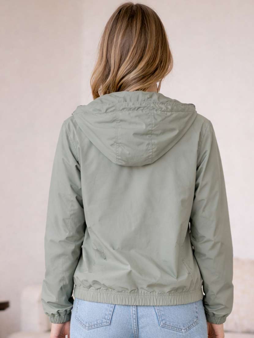 women solid long sleeve hooded windcheater jacket - 22288015 -  Standard Image - 3