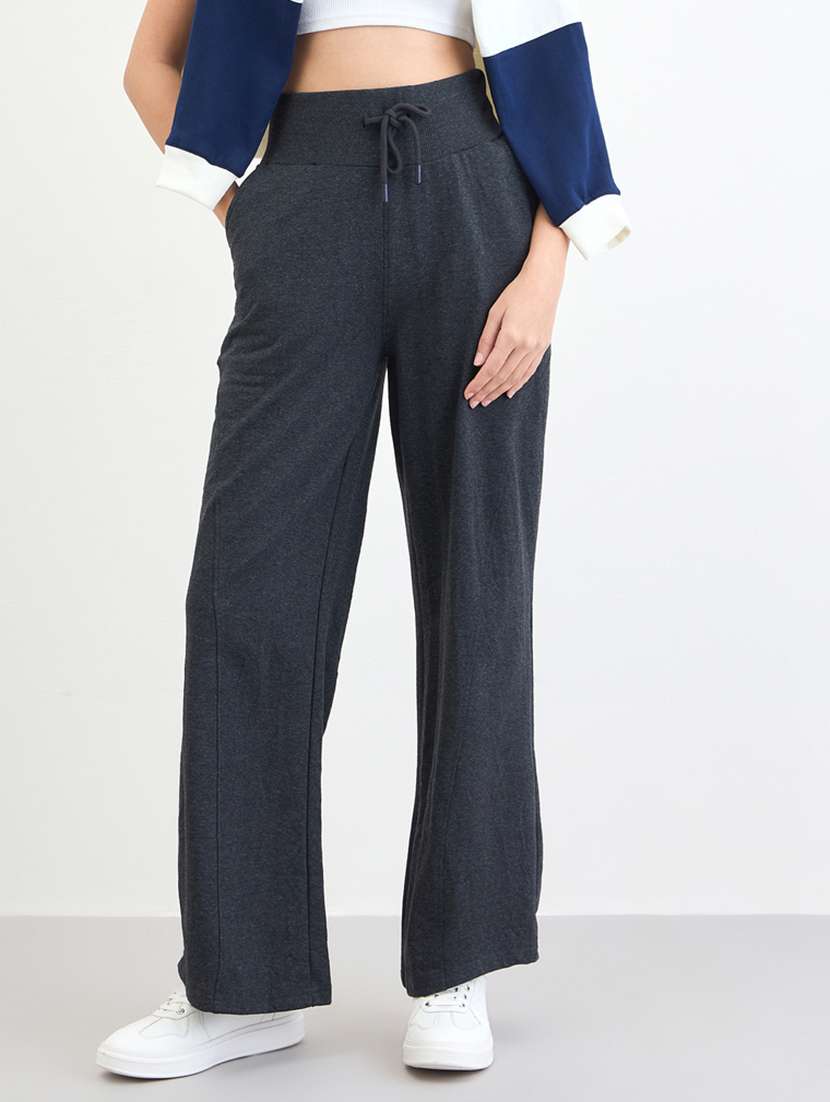 women solid high rise bootcut trouser
