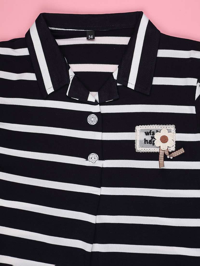 Girls Striped Collared Long Sleeve Top - 22288264 -  Standard Image - 3