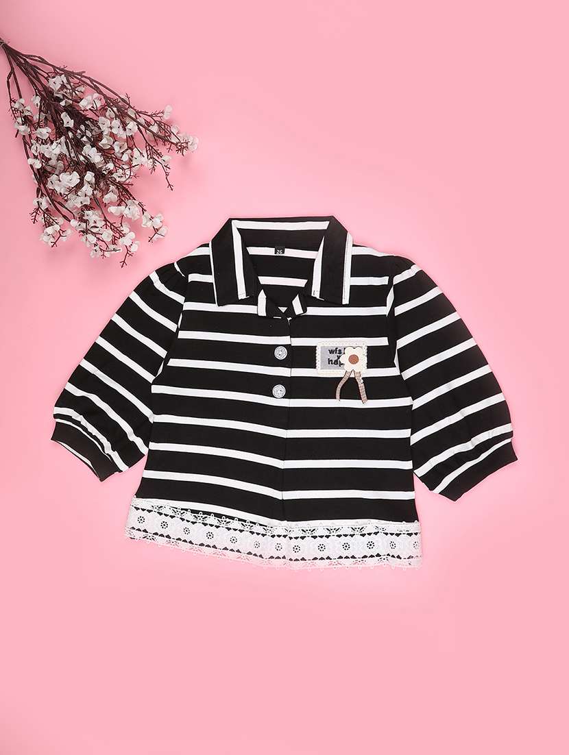girls striped collared long sleeve top