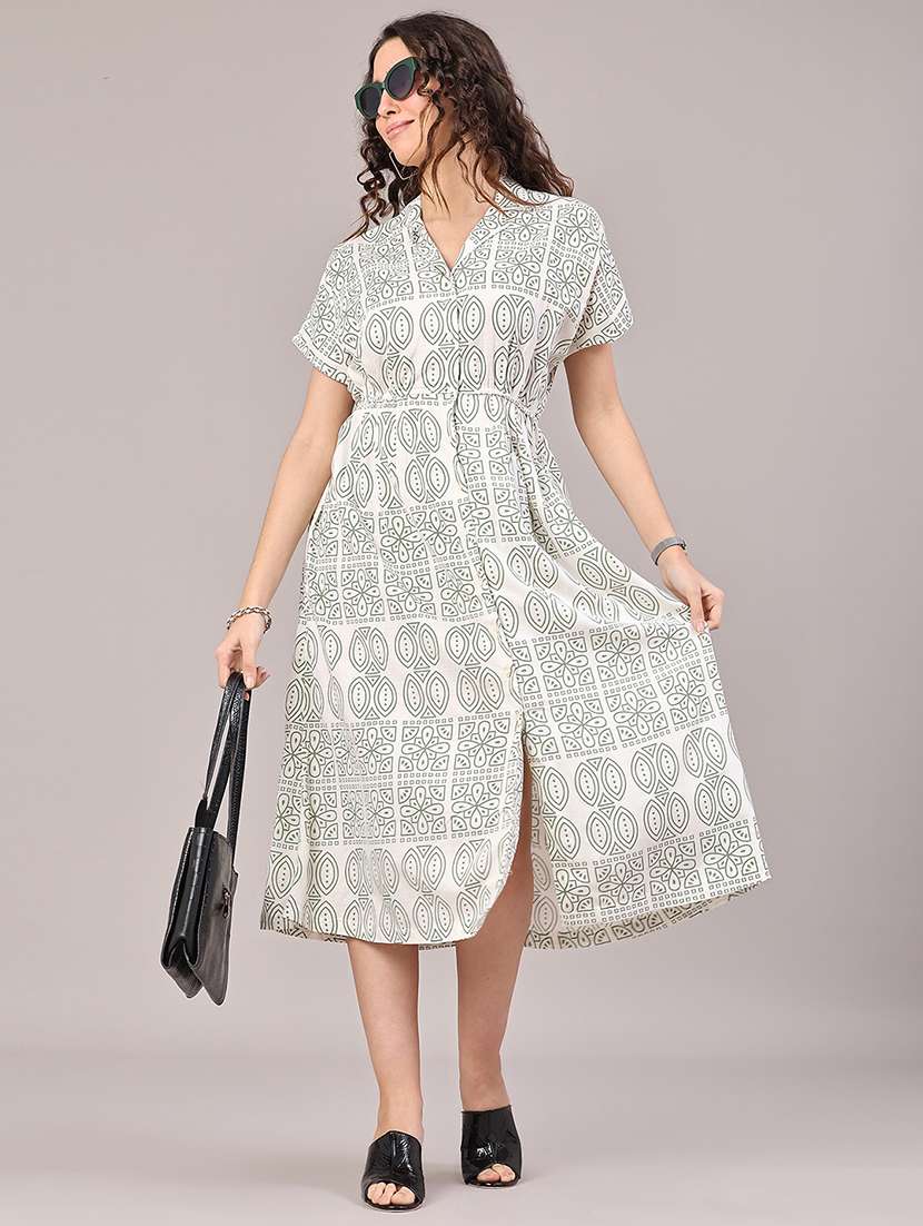 women printed short sleeve shirt dress
