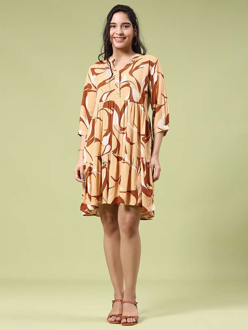 women printed three quarter sleeve tiered dress