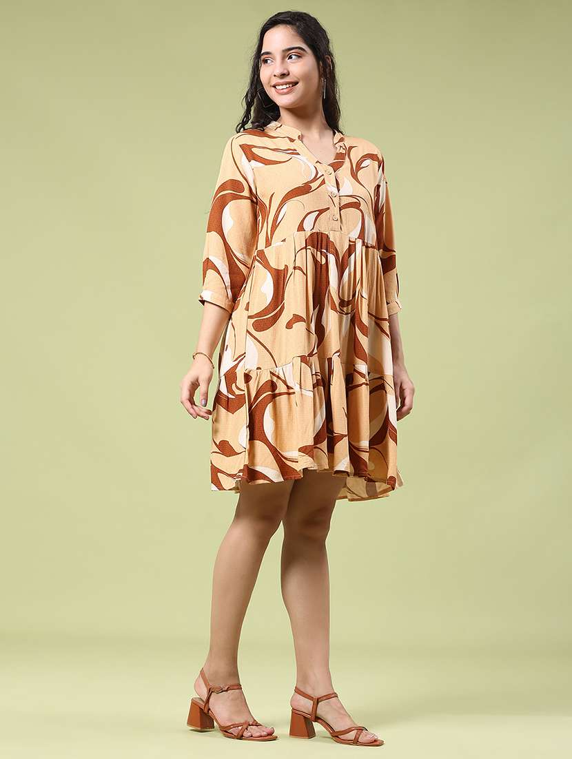 women printed three quarter sleeve tiered dress - 22288416 -  Standard Image - 3