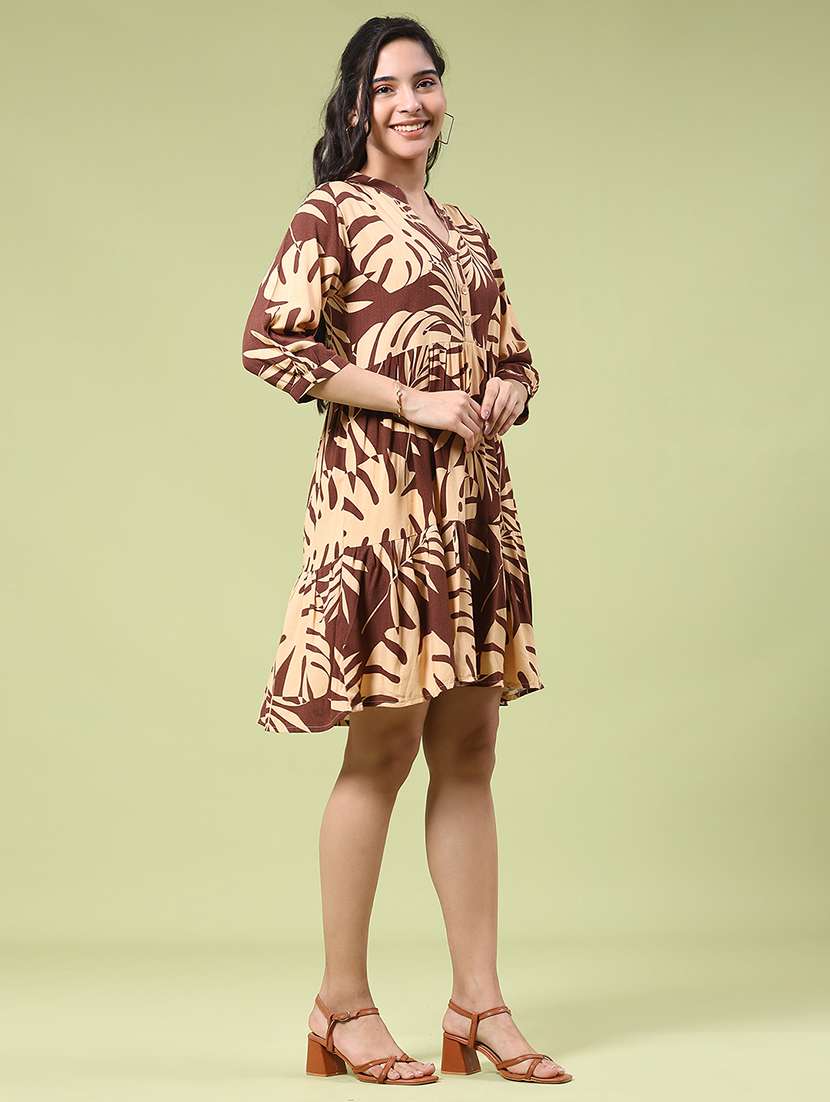 women printed three quarter sleeve tiered dress - 22288417 -  Standard Image - 3