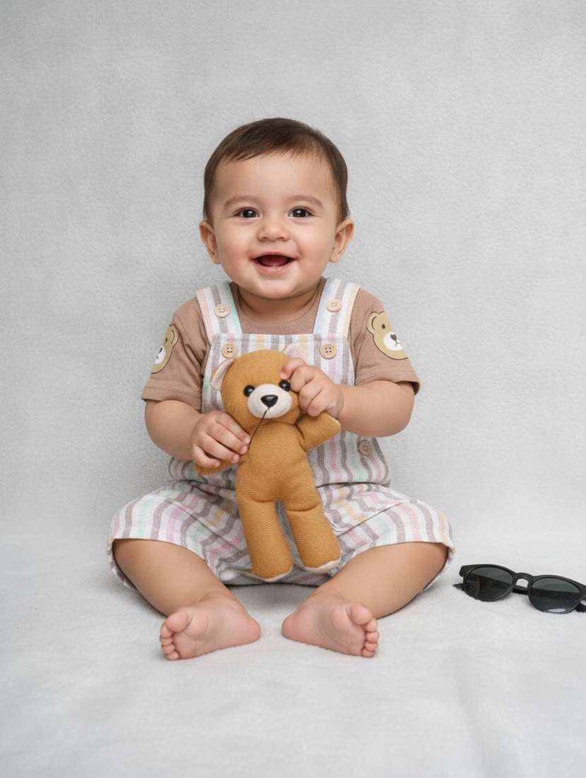 kids striped short sleeve t-shirt & dunagree set
