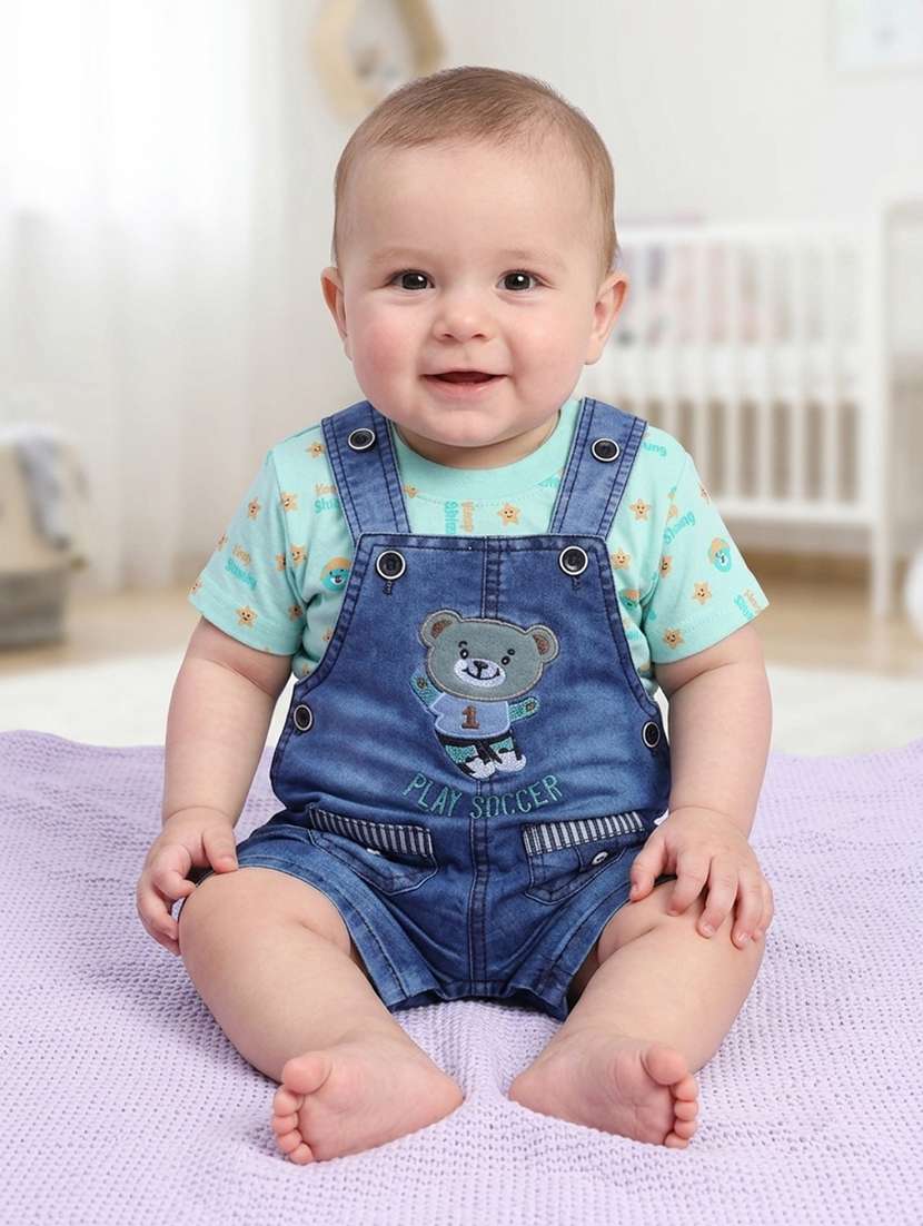 kids printed short sleeve t-shirt & dunagree set
