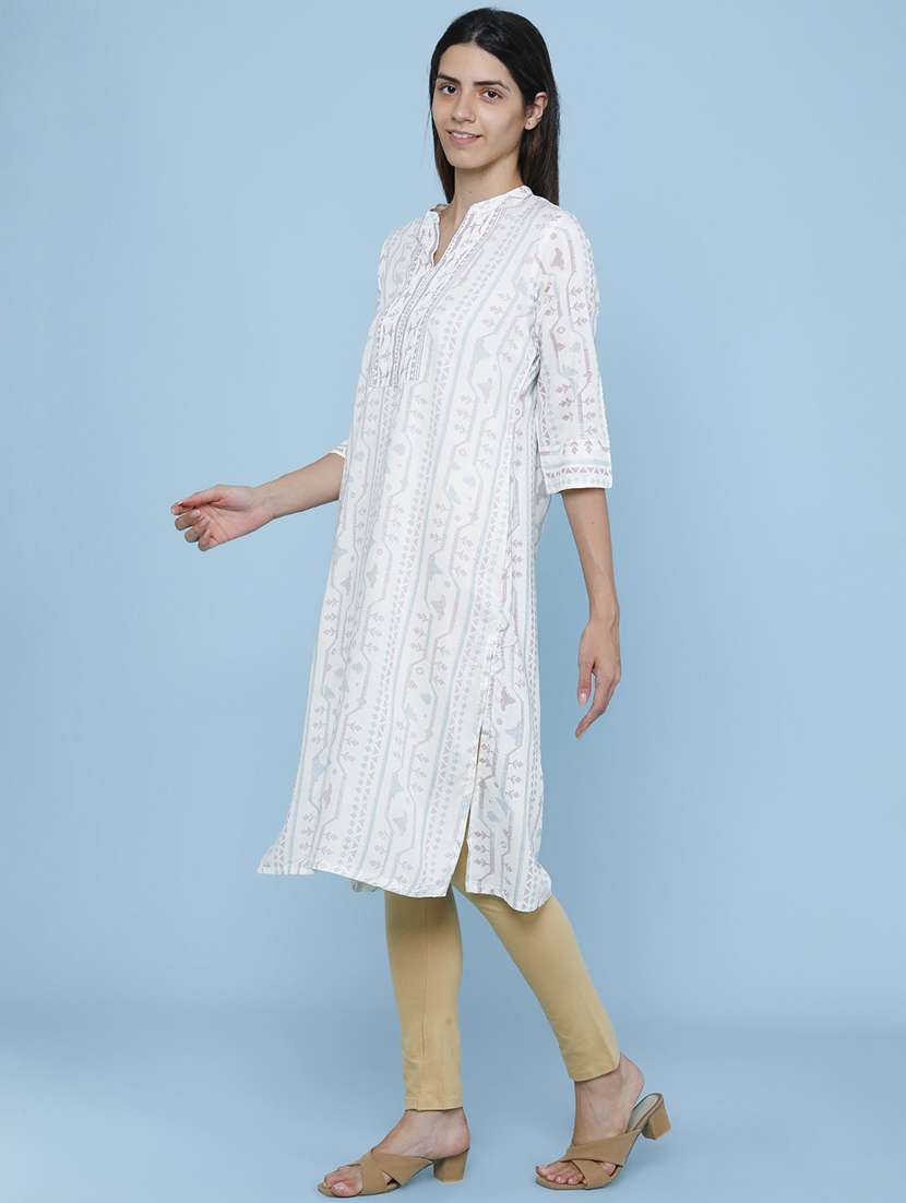 Women Printed Three Quarter Sleeve Straight Kurta - 22288467 -  Standard Image - 3