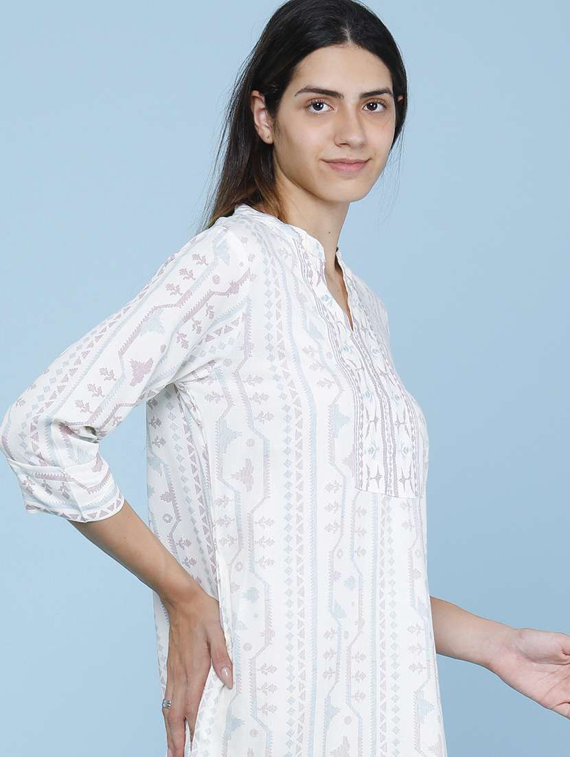 Women Printed Three Quarter Sleeve Straight Kurta - 22288467 -  Standard Image - 5