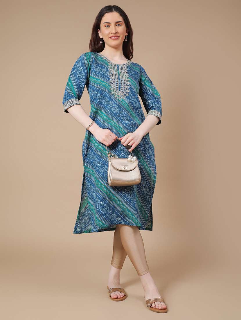 blue cotton straight kurta