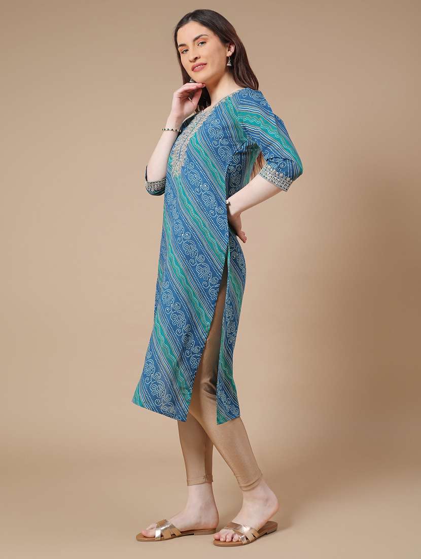 blue cotton straight kurta - 22288473 -  Standard Image - 3