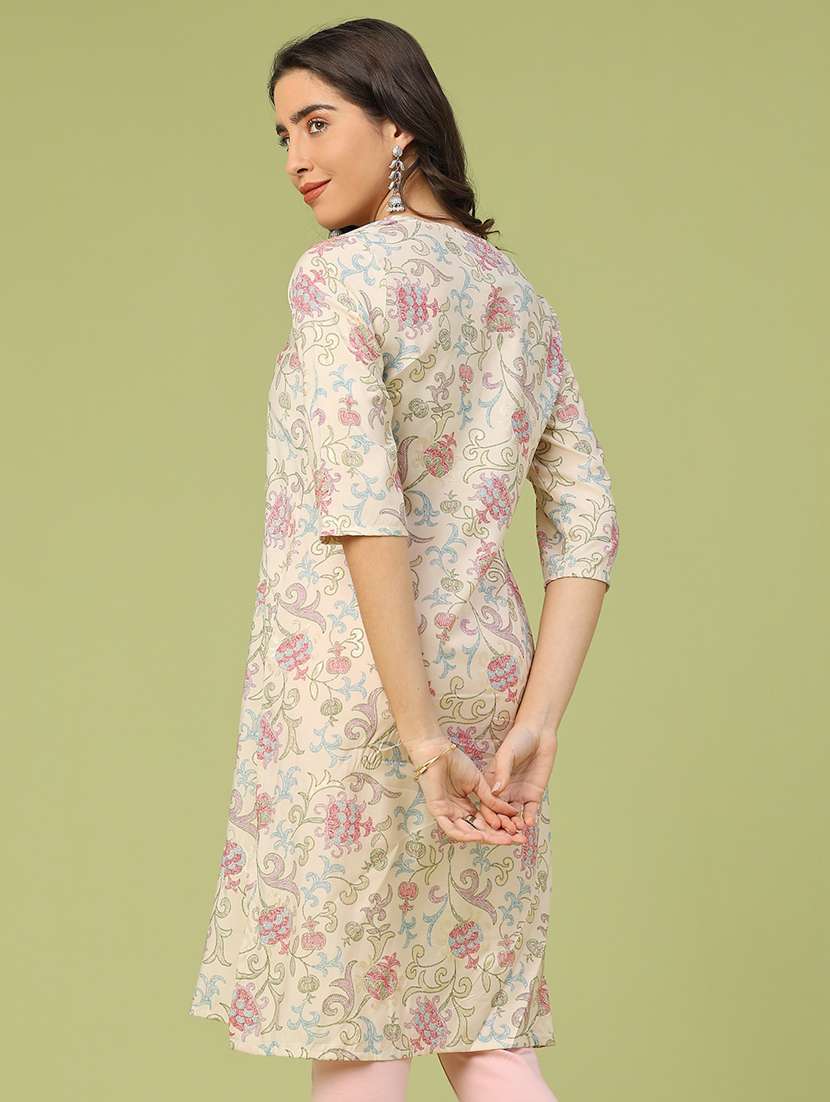 women floral three quarter sleeve straight kurta - 22288476 -  Standard Image - 3