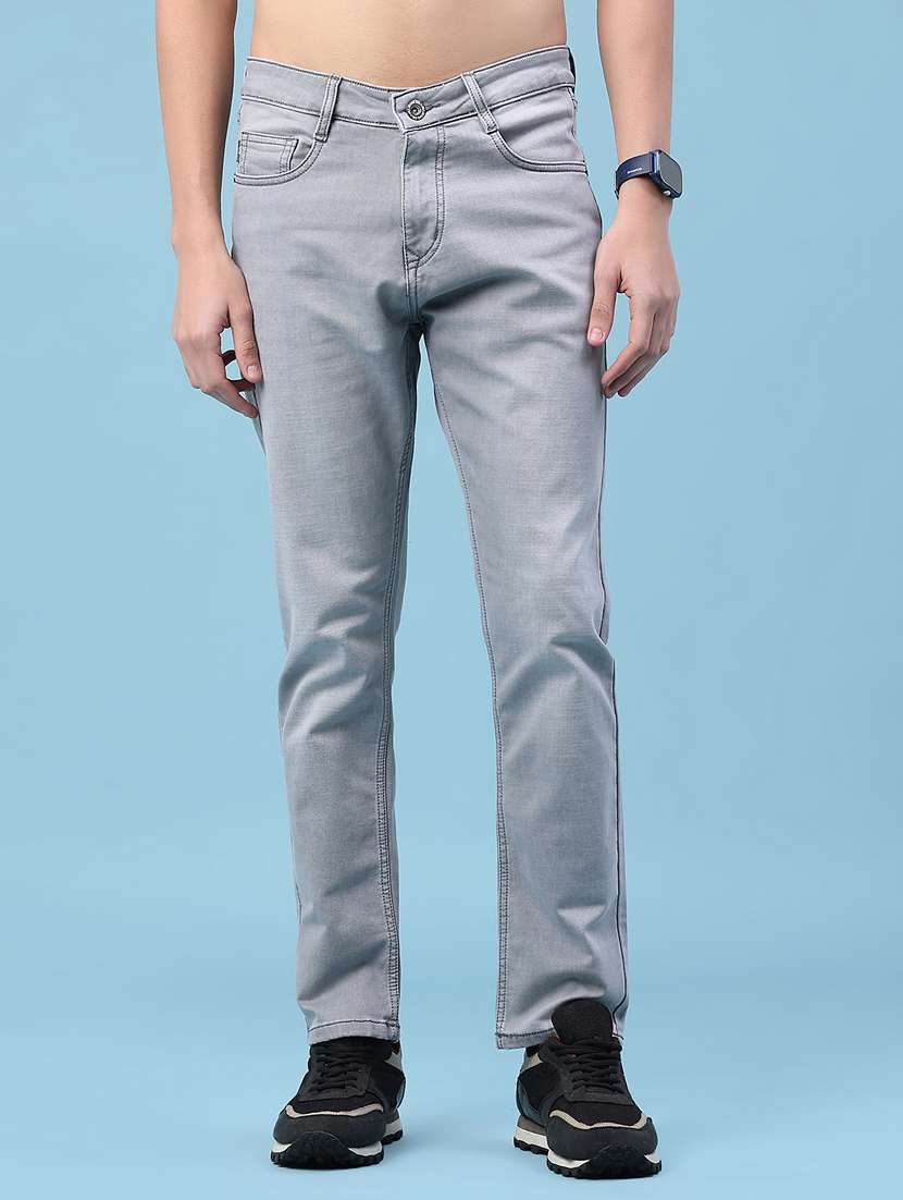 men washed mid rise full length jeans