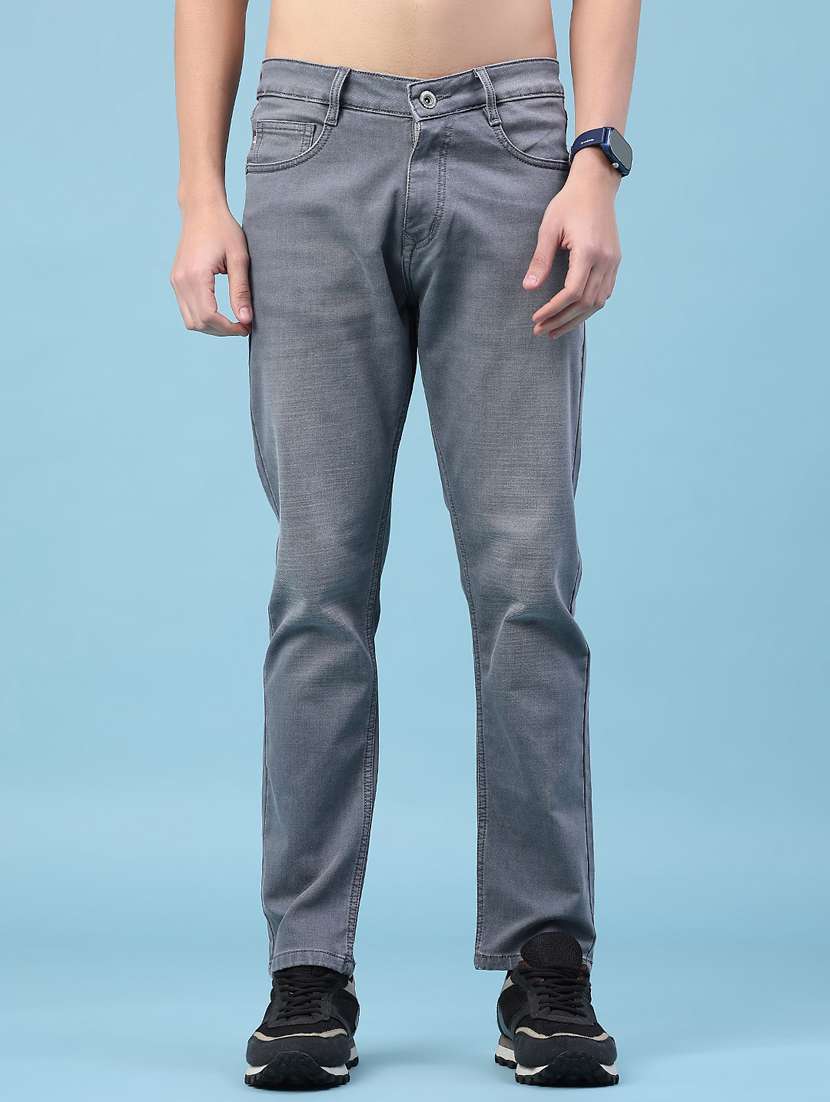 men washed mid rise full length jeans