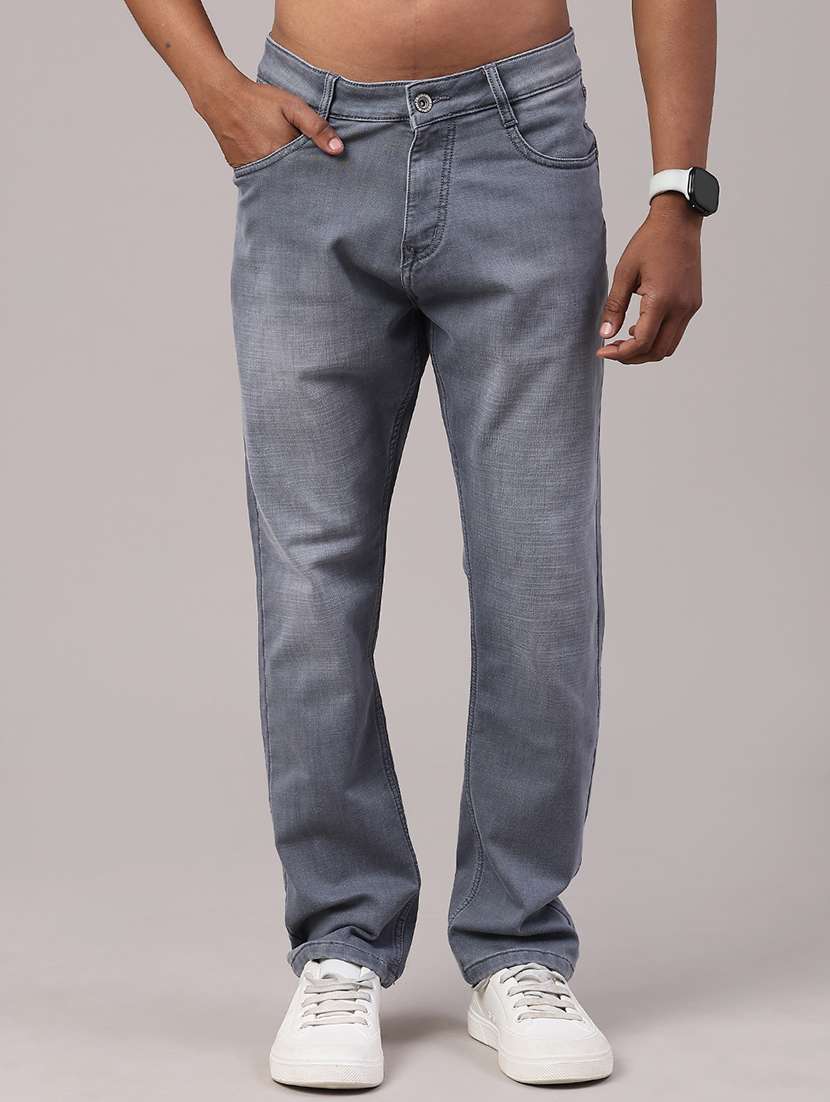 men washed mid rise full length straight fit jeans