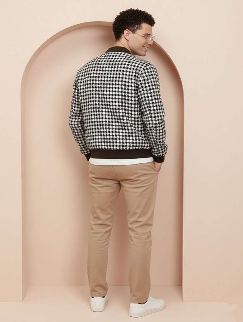 men houndstooth print long sleeve bomber jacket - 22288611 -  Standard Image - 3